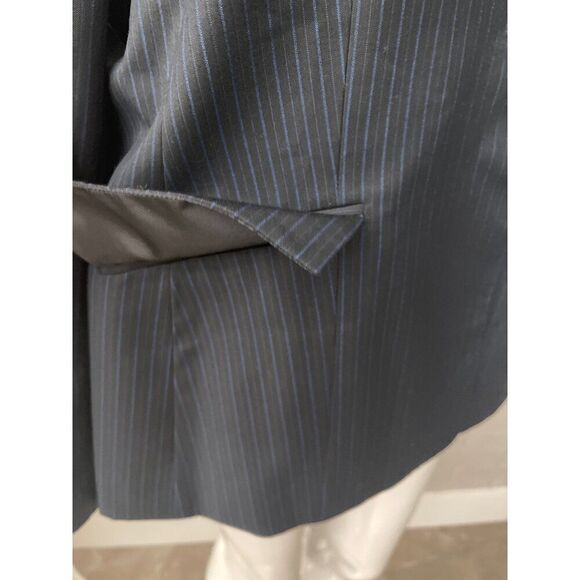 Kasper Women Black & Blue Pin Striped One Button Blazer Size 18 - Picture 7 of 11